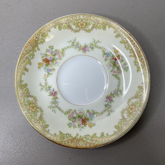 Noritake China‎ Japan BOLERO Green Tan Scrolls Floral Rim Tea Cup Saucer 5-5/8" - Picture 2 of 7